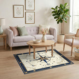 Vintage Nautical Compass Blue Area Rug