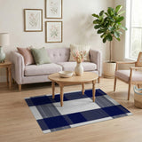 Navy Blue White Checkered Distressed Area Rug