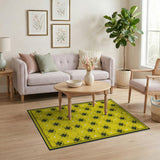 Vivid Yellow Rug with Black Geometric Tribal Motifs