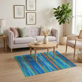 Vibrant Blue Teal Orange Striped Area Rug