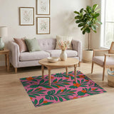 Hot Pink Monstera Orange Hibiscus Area Rug