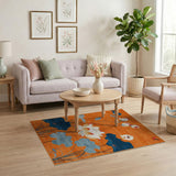 Vibrant Orange Lotus Bloom Area Rug