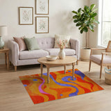 Vibrant Multi-Color Wave Geometric Rug