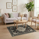 Black Persian Floral Medallion Area Rug