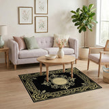 Gold and Silver Traditional Persian Ornate Gold Border Black Area Rug