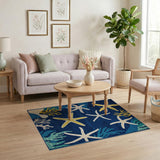 Starfish Coral Navy Blue Coastal Area Rug