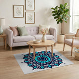 Blue and Teal Mandala Geometric Area Rug