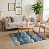 Coastal Blue Wave Textured Area Rug