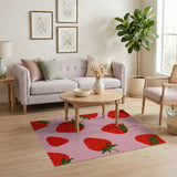 Fruit Pattern Pink Whimsical Strawberry Pink Area Rug