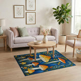 Kids Cartoon Multi-color and Patterns Whimsical Mushroom Forest Area Rug
