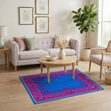 Serene Blue Field Persian Rug with Ornate Pink Border