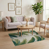 Green Green Palm Frond Coastal Beach Area Rug