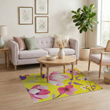 Yellow Area Rug with Pink Magnolia Blooms