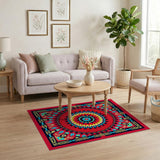 Red Persian Mandala Area Rug with Teal Accents