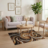 Swirling Latte Art Marble Abstract Area Rug