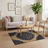 Vintage Ornate Gold Blue Medallion Area Rug