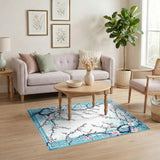 Blue Cherry Blossom Floral Vintage Area Rug
