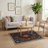 Navy Blue and Burnt Orange Traditional Persian Area Rug