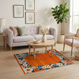 Vibrant Orange Floral Border Area Rug