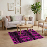 Vibrant Pink Black Lantern Silhouette Area Rug