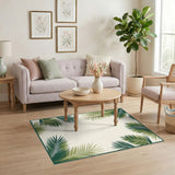Coastal Palm Frond Beige Area Rug
