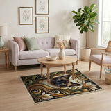 Ornate Siamese Cat Gold Floral Area Rug