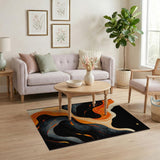 ODIKA Modern Abstract Washable Area Rug - Orange & Black Low Pile Non-Slip