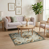 ODIKA Washable Traditional Floral Medallion Area Rug, Low Pile Non-Slip Vintage Carpet for Living Room