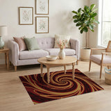 Hypnotic Red Gold Spiral Abstract Area Rug
