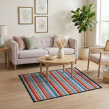 Bold Red White Blue Striped Woven Area Rug