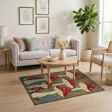 Boho Chic Multi-color and Patterns Whimsical Red Mushroom Forest Area Rug