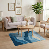 Abstract Area Blue Wave Layered Abstract Area Rug