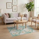 Teal Leaf Swirl Gold Star Area Rug