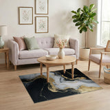 Black White Gold Marble Swirl Abstract Area Rug