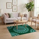 Emerald Green Teal Mandala Boho Area Rug