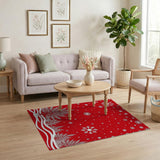 Festive Red Snowflake Pine Tree Area Rug