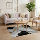 Black and White Black White Gold Marble Area Rug