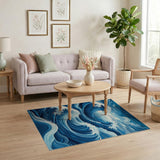 Dramatic Ocean Waves Blue Area Rug