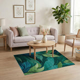 Teal Green Abstract Leaf Area Rug