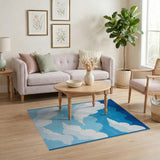 Dreamy Blue Pixel Clouds Area Rug