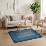 Navy Blue Geometric Grid Frame Area Rug
