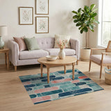 Blue Teal Distressed Geometric Arch Rug