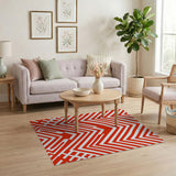Red Bold Red Chevron Geometric Area Rug
