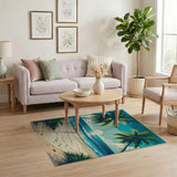 ODIKA Tropical Beach Sunset Washable Rug - Low Pile Non-Slip Coastal Area Rug