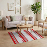 Red Bold Red White Striped Area Rug