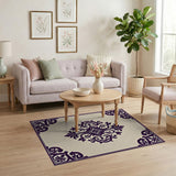 Beige and Neutral Purple Floral Medallion Area Rug