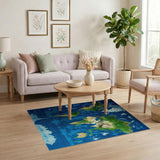 Blue and Teal Pixelated World Map Area Rug