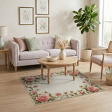 ODIKA Washable Vintage Pink Rose Floral Low Pile Non-Slip Area Rug