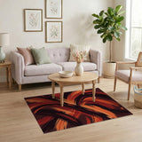 Fiery Red Abstract Brushstroke Area Rug