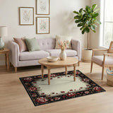 Vintage Red Peony Floral Border Area Rug